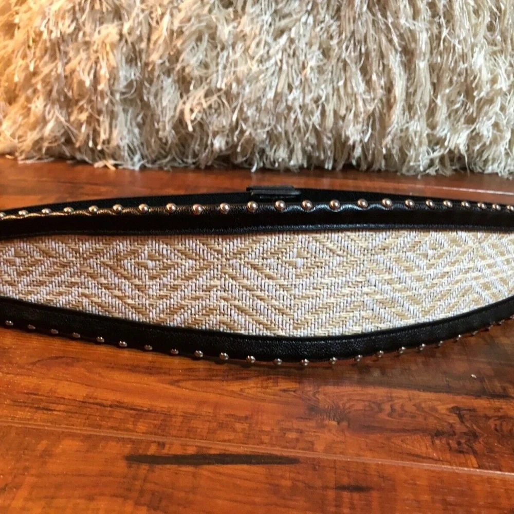 Ivory Woven Black Silver Studded BoHo Hippy Belt